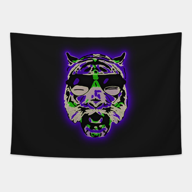 Neon Graffiti Tiger Tapestry by BigTexFunkadelic