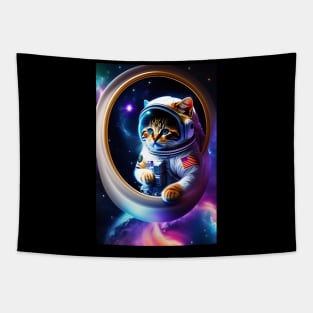 Funny cute cat in space graphic design artwork Tapestry