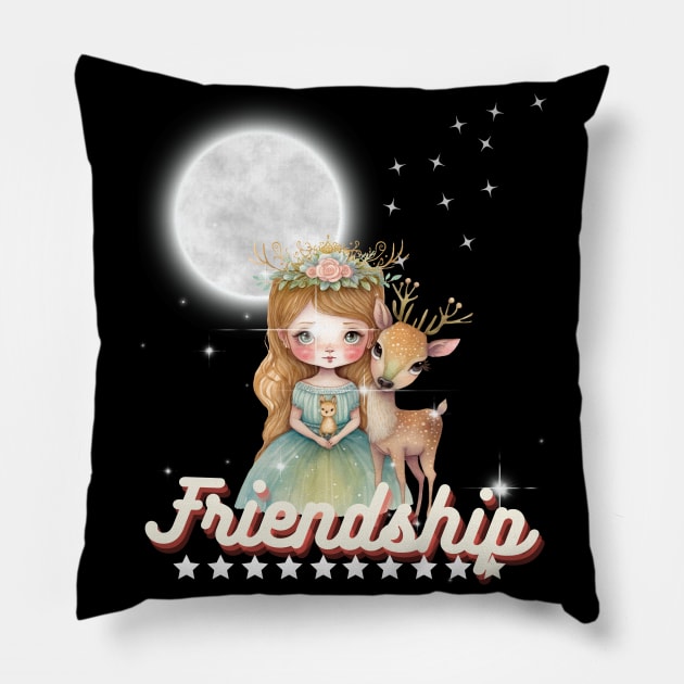 Deer, My Little Friend - an image showing a girl who treats the deer as her best friend, not just as an animal. Pillow by MagicTrick