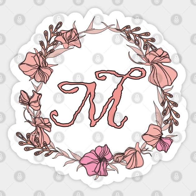 Floral Pink Gold Letter M Print First Initial Monogram 