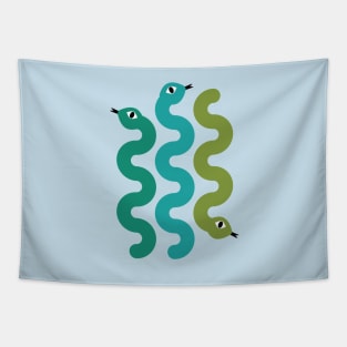 Squiggly Snakes on Mint – Retro 70s Wavy Snake Pattern Tapestry