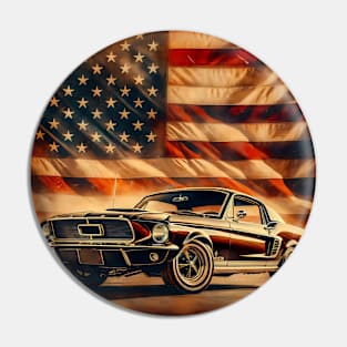 Ford Mustang with american flag retro vintage Pin