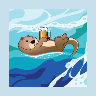 Sea Otter belly up drinking beer T-Shirt