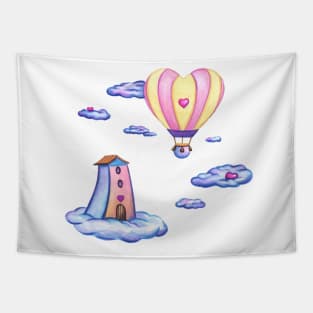 Romantic balloon ride at home Tapestry