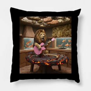 AI generated oil painting lion playing guitar Pillow