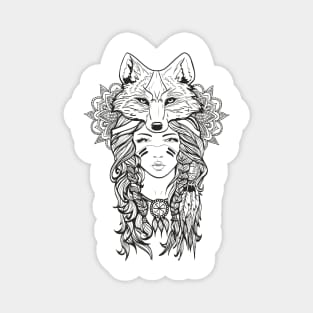 girl and fox ornamental indian design Magnet