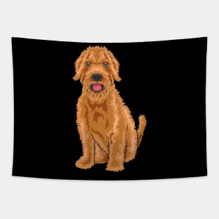 A super cute Labradoodle looks at you. Tapestry