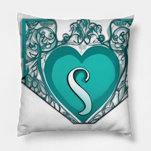 Elegant Turquoise Heart Monogram S Design No. 638 Pillow