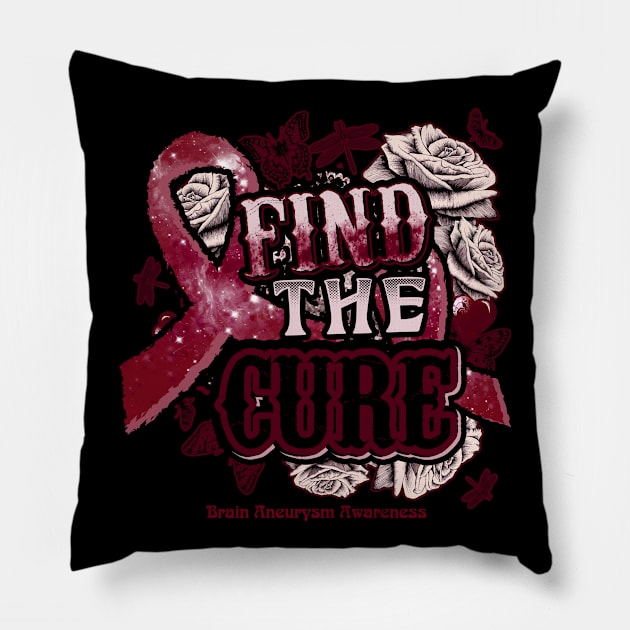 Fight The Cure Brain Aneurysm awareness Burgundy Ribbon and Roses Supporting warrior, gift for survivor fighting Brain Aneurysm Pillow by R@store