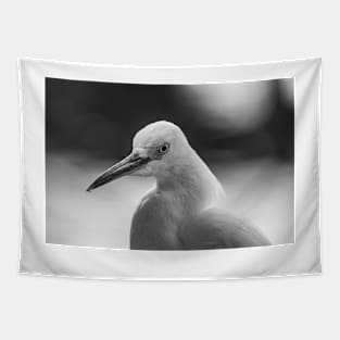 black and white  Snowy Egret Tapestry