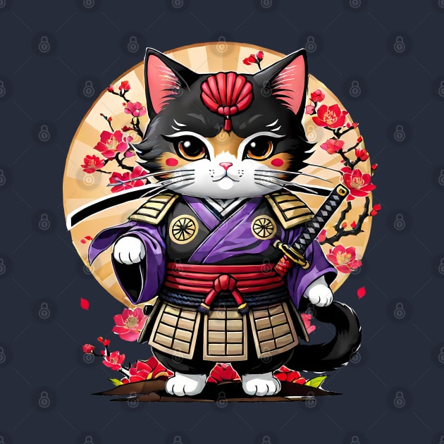 Japanese Samurai Cat Tattoo, Kawaii Ninja Cat by TaevasDesign