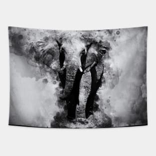 Powerful African Elephant - Black and White Watercolor Tapestry