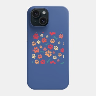 Dog Paw Prints and Bones Warm Colors Pattern Phone Case