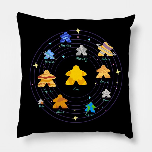 Meeple Board Game Solar System Planets Pillow by Wakzs3Arts