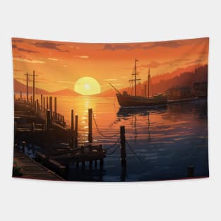 Harbor Sunset Serenity Tapestry