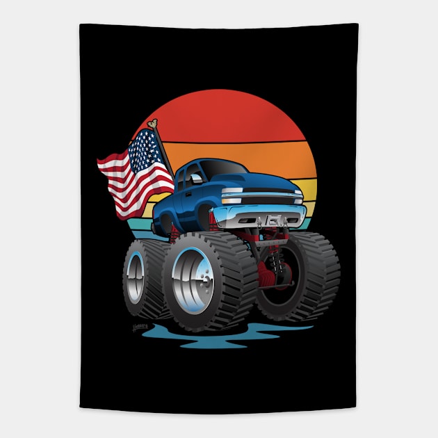 Patriotic Big Monster Truck Off-road 4wd Cartoon Tapestry by hobrath