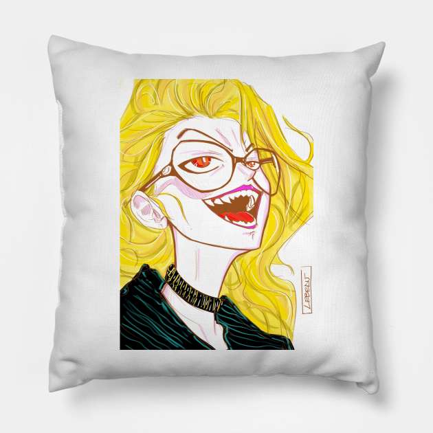 vampire girl in kissing in booth ecopop fancy style art Pillow by jorge_lebeau