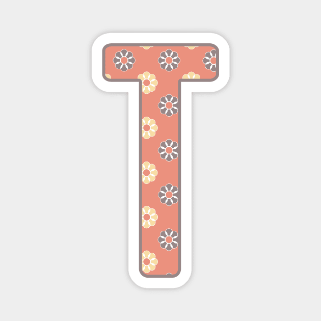 MONOGRAM LETTER T PINK FLORAL TYPOGRAPHY DESIGN Magnet by Rhubarb Myrtle