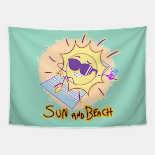 Sun and beach, sunbathing illustration, for t-shirt or sticker Tapestry