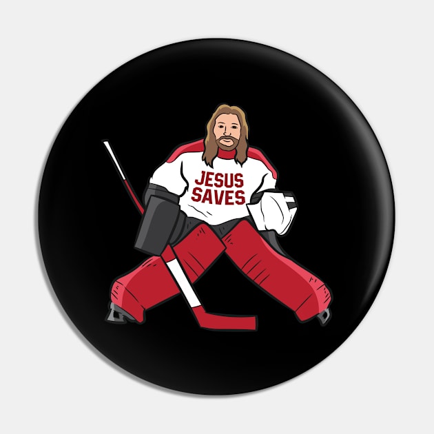 Funny Hockey Jesus Saves Hockey Goalie Pin by EQDesigns