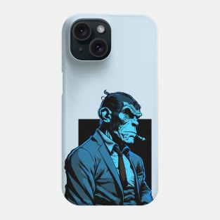 Mafia macaque in Anime Art Style Blue and Black Phone Case