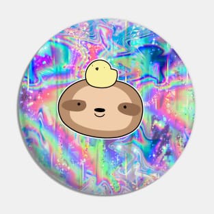 Sloth Face and Chick Rainbow Holographic Pin