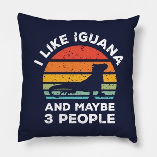 I Like Iguana and Maybe 3 People, Retro Vintage Sunset with Style Old Grainy Grunge Texture Pillow