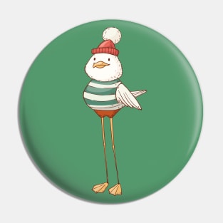 Cute Mr. Seagull in red sailor Hat Pin