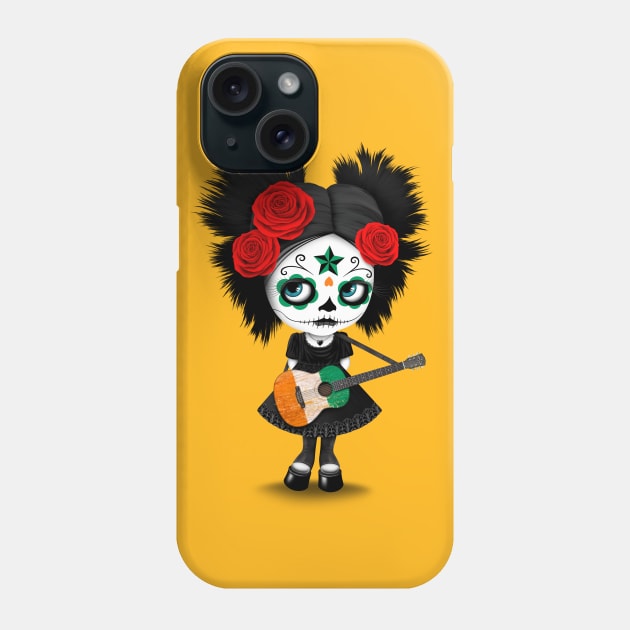 Sugar Skull Girl Playing Ivory Coast Flag Guitar Phone Case by jeffbartels