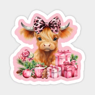 Highland baby cow pink presents bow leopard Magnet