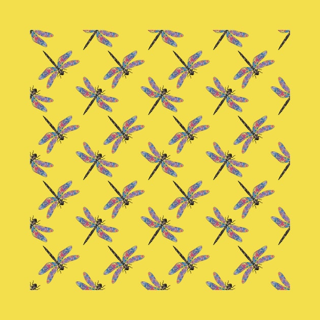 Crazy psychedelic dragonfly pattern on yellow background by Ieva Li ART