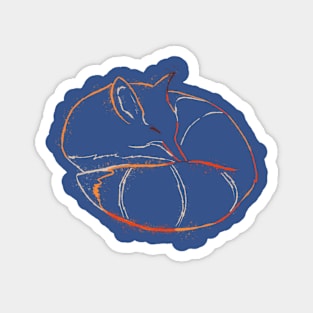 Fox sleepy painting lineart blue Magnet