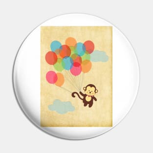 Adorable Monkey Flying Away with Balloons Pin