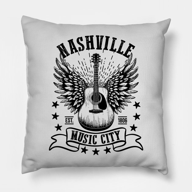 Nashville: Music City - Vintage Acoustic Guitar Pillow by TwistedCharm