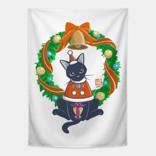 Black Cat And Wreath Tapestry