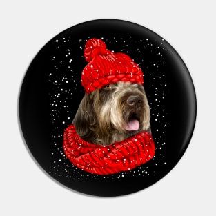 Wirehaired Pointing Griffon Wearing Red Hat And Scarf Christmas Pin