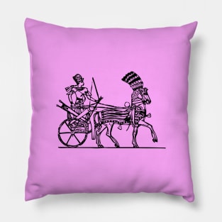 Horse drawn chariot line-art Pillow