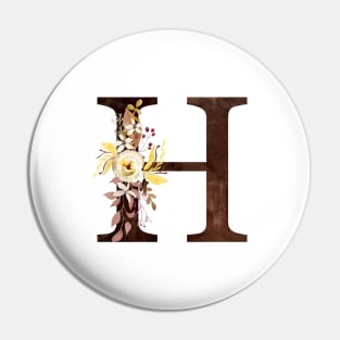 Floral Monogram H Lovely Autumn Foliage Pin