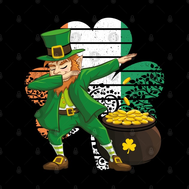 Dabbing Leprechaun St. Patricks Day Vintage Retro Clover Irish Flag by trendingoriginals