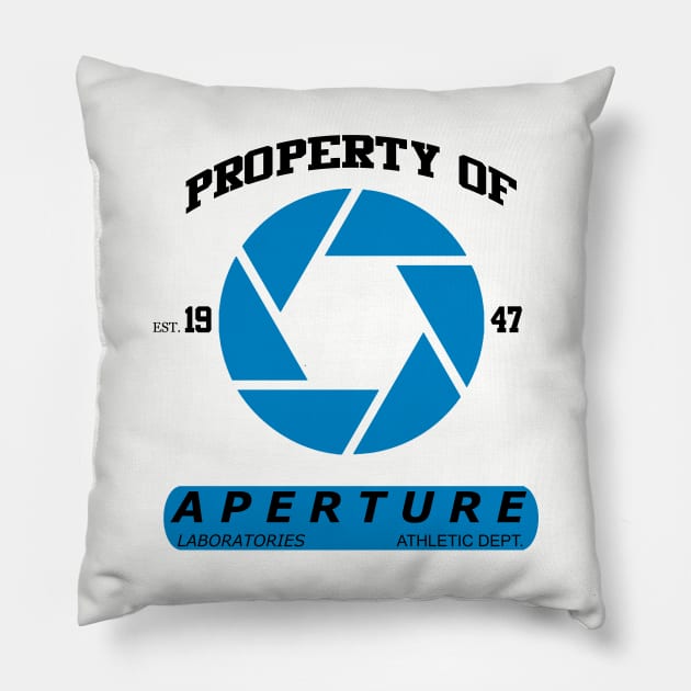 Aperture Athletic Dept. Pillow by ExplodingZombie