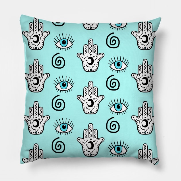 Evil Eye Hamsa Pattern Pillow by CKastellanos