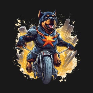 A humorous t-shirt design featuring a Rottweiler Dog in a superhero costume T-Shirt