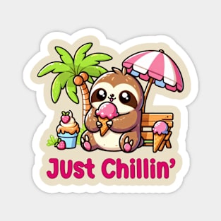 Lazy Days & Ice Cream Haze: Kawaii Sloth Chilling And Enjoying Ice Cream In The Summer Magnet