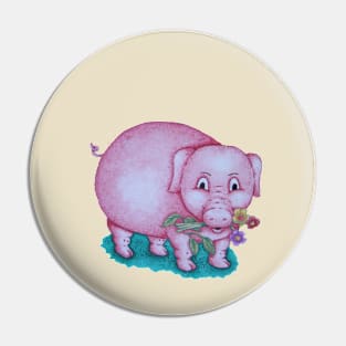 Cute piggy with  flowers illustration Pin