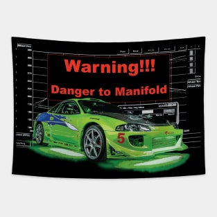 The Fast and Furious Eclipse kawasaki Green - Warning Danger to Manifold Race Tapestry