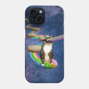 Cute fluffy cat in outer space shooting rainbows from the sunglasses Phone Case