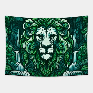 Abstract Lion in Lush Jungle Tapestry