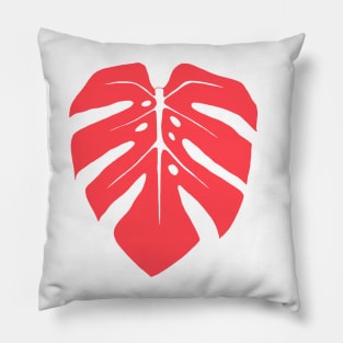 Coral Pink Monstera Leaf Pillow