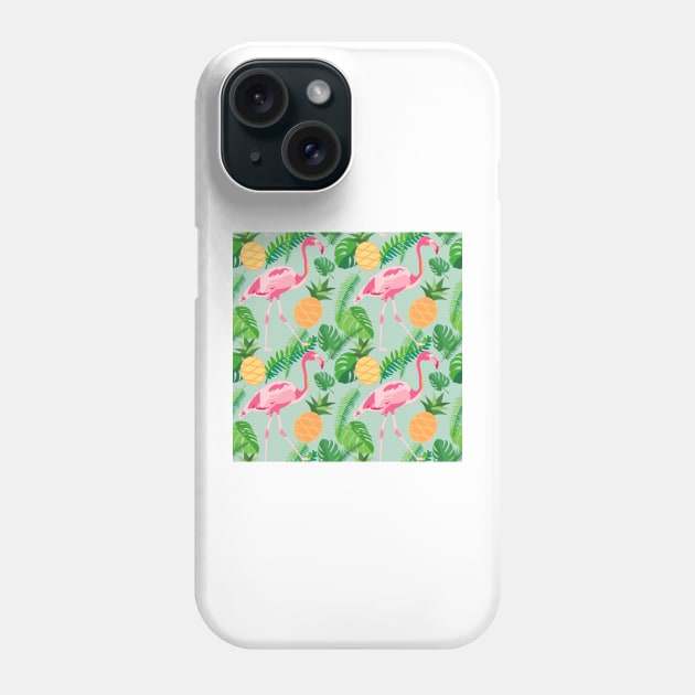 Tropical trendy seamless pattern with pink flamingos, pineapples and palm leaves Phone Case by AnaMOMarques