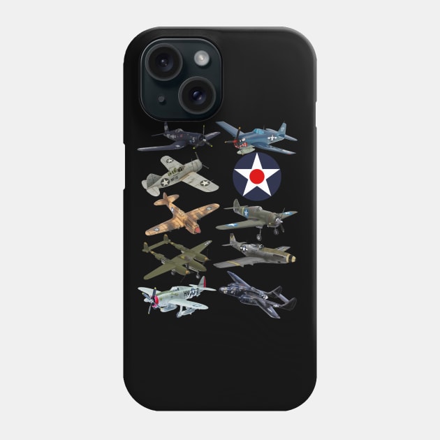 WW2 American Fighters F4U Corsair P-51 Mustang P-40 Warhawk Phone Case by F&L Design Co.